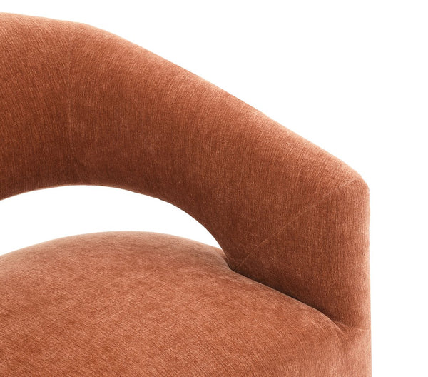 English Elm Rustic Orange Accent Arm Chair with Casters, Barrel Back, Neutral Textured Fabric, 25.6"W x 31.5"H B2741P401363