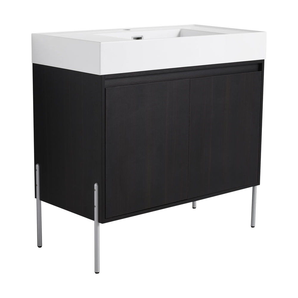 English Elm 36" Freestanding Bathroom Vanity with Durable Resin Sink and Soft-Close Cabinet Doors, Modern Storage Solution for Small Baths W1972S00014