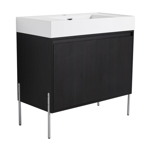 English Elm 36" Freestanding Bathroom Vanity with Durable Resin Sink and Soft-Close Cabinet Doors, Modern Storage Solution for Small Baths W1972S00014