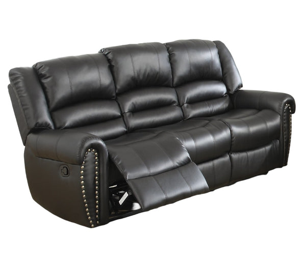 English Elm Plush Oversized Manual Motion Sofa In Black Bonded Leather - 3-Seat Comfort For Stylish Living Rooms B011P205577-GIGA