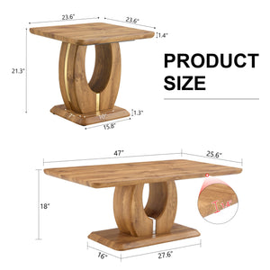 English Elm Modern Minimalist Wood-Tone Mdf Coffee Table Set - Stylish Square & Rectangular Design For Your Home W1151S01848