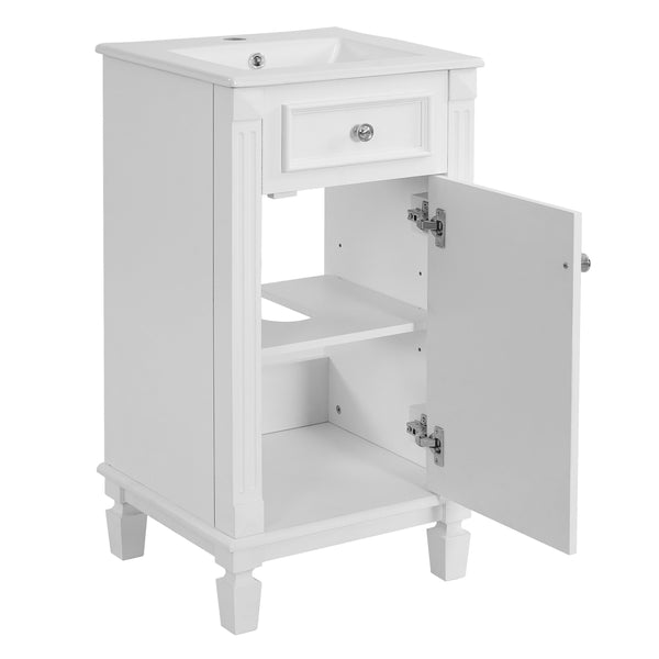 English Elm 18-inch French Country Freestanding Bathroom Vanity Rubberwood Cabinet with Ceramic Sink White N710P371187K