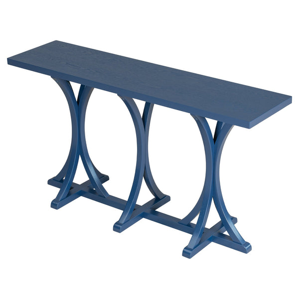 English Elm U-style Farmhouse Console Table Oak Veneer Top Curved Rubberwood Legs Entryway Navy Blue N711P295300V