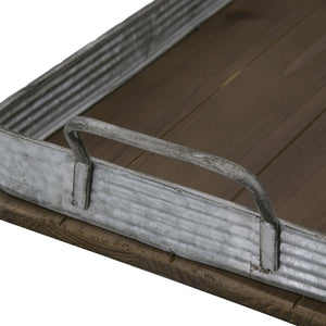English Elm S/2 Rustic Fir Wood Serving Trays with Iron Accents for Farmhouse Tablescapes W2078P495641