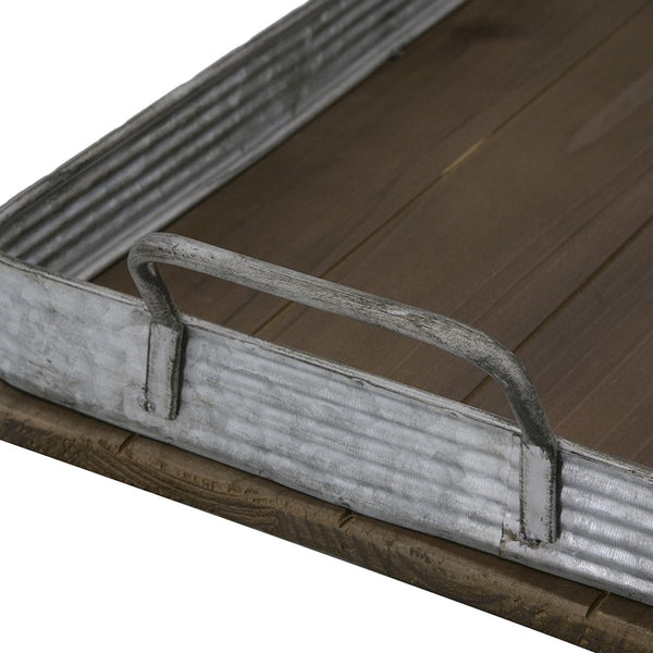 English Elm S/2 Rustic Fir Wood Serving Trays with Iron Accents for Farmhouse Tablescapes W2078P495641