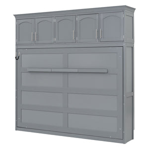 English Elm Queen Murphy Wall Bed with Top Cabinet Storage for Small Space Living Gray LP006665AAE-1