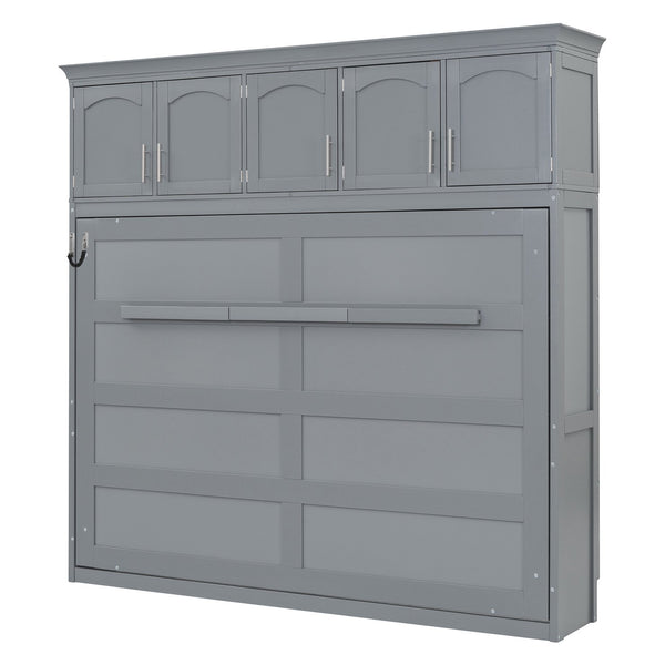 English Elm Queen Murphy Wall Bed with Top Cabinet Storage for Small Space Living Gray LP006665AAE-1