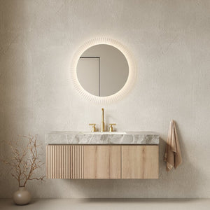 English Elm Muri Floating Bathroom Vanity with Sintered Stone Top and White Oak Plywood Cabinet W2615S00586