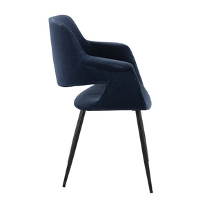 English Elm Chair Set of 2 Art Deco Blue Velvet Upholstered with Black Powder Coated Metal Frame B202P223672