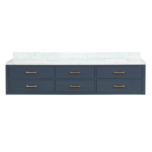 English Elm Blue Double Bath Vanity 84" W With Carrara Marble Top, Soft-Close Drawers & Elegant Design B2731P258146