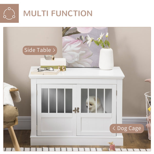 English Elm Pawhut Wooden Dog Crate End Table with Triple Doors for Small Breeds Indoor Use W2225P229092