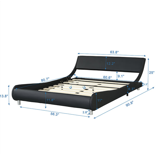 English Elm Faux Leather Platform Bed with RGB LED Lights, App & Remote, Curved Headboard, Wood Slats, Queen W2297P380527