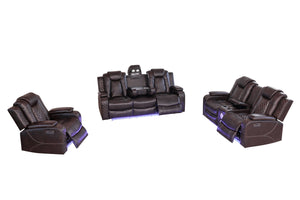 English Elm Violetglow Reclining Sofa with Led Lighting Wireless Charging and Bluetooth Speakers Brown B2730S00033