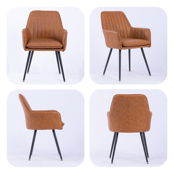 English Elm Faux Leather Mid-Back Dining Chairs Set of 2 - Whisky Brown Upholstered Seats, Metal Legs, Cozy Support W3394P329171