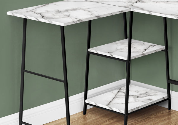 English Elm Computer Desk - Modern L-Shaped Corner Design With Marble Look & Black Metal Frame For Home Office B2710P221285