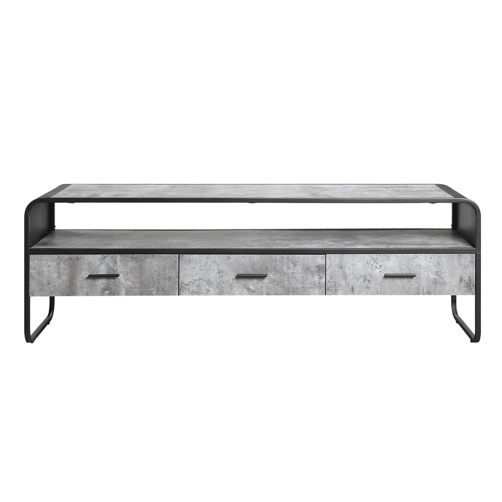 English Elm Modern Sleek TV Stand with Faux Concrete Top and Open Shelf Storage Minimalist Frame for Living Room Decor and Media Organization Black,Gray 17 L x 62.5 W x 11.5 H B2741P337175