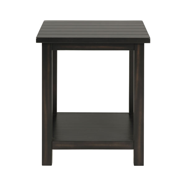 English Elm Wood Pine End Table with Open Shelf Rustic Farmhouse Living Room Accent Piece Distressed Black B016P472799