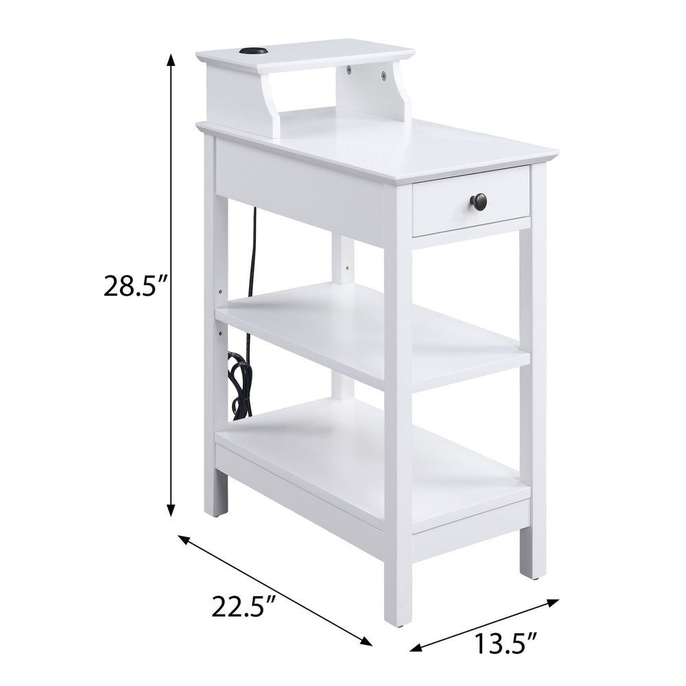 English Elm White 3-shelf Side Table with Drawer, Adjustable Shelf & USB Charging Dock for Living Room Charm B062P186479