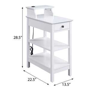English Elm White 3-shelf Side Table with Drawer, Adjustable Shelf & USB Charging Dock for Living Room Charm B062P186479