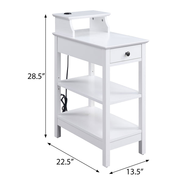 English Elm White 3-shelf Side Table with Drawer, Adjustable Shelf & USB Charging Dock for Living Room Charm B062P186479