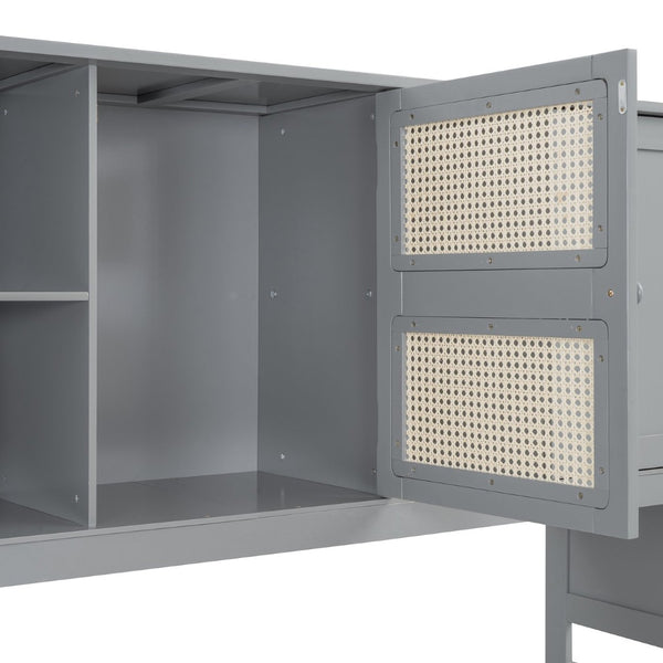 English Elm Twin Size Wooden Daybed With Trundle, Integrated Storage Cabinet & Shelves In Elegant Gray Finish N820S00048E-GIGA