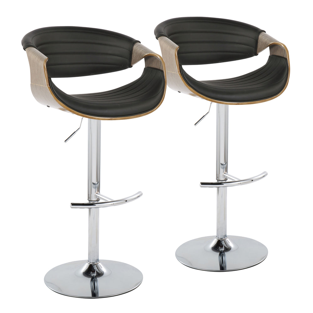 English Elm Mid-century Tufted Faux Leather Swivel Barstools with Chrome Base Set of 2 B202S01020