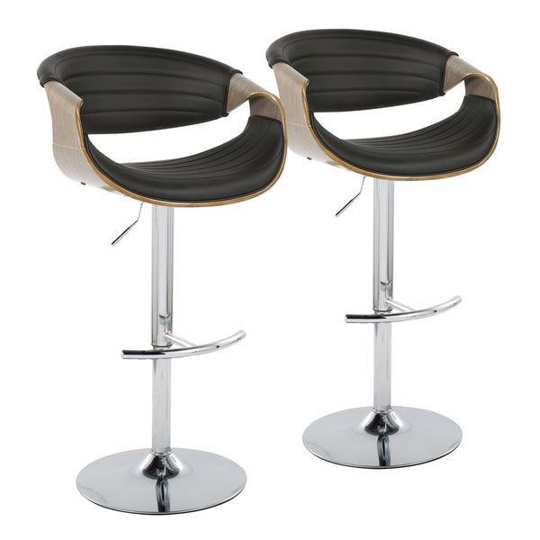 English Elm Mid-century Tufted Faux Leather Swivel Barstools with Chrome Base Set of 2 B202S01020