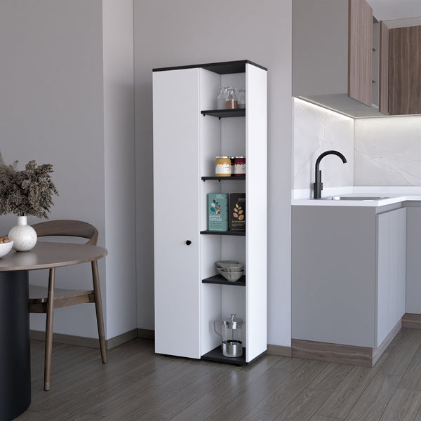 English Elm Harman Tall Pantry Cabinet with Open Shelving Enclosed Door and Slim Kitchen Profile B128P460146