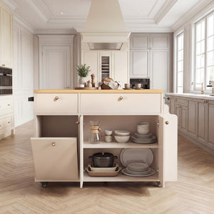 English Elm Kitchen Rolling Cart with Black Marble Top Drop Leaf Drawers and Spice Rack Storage White B2764S00003