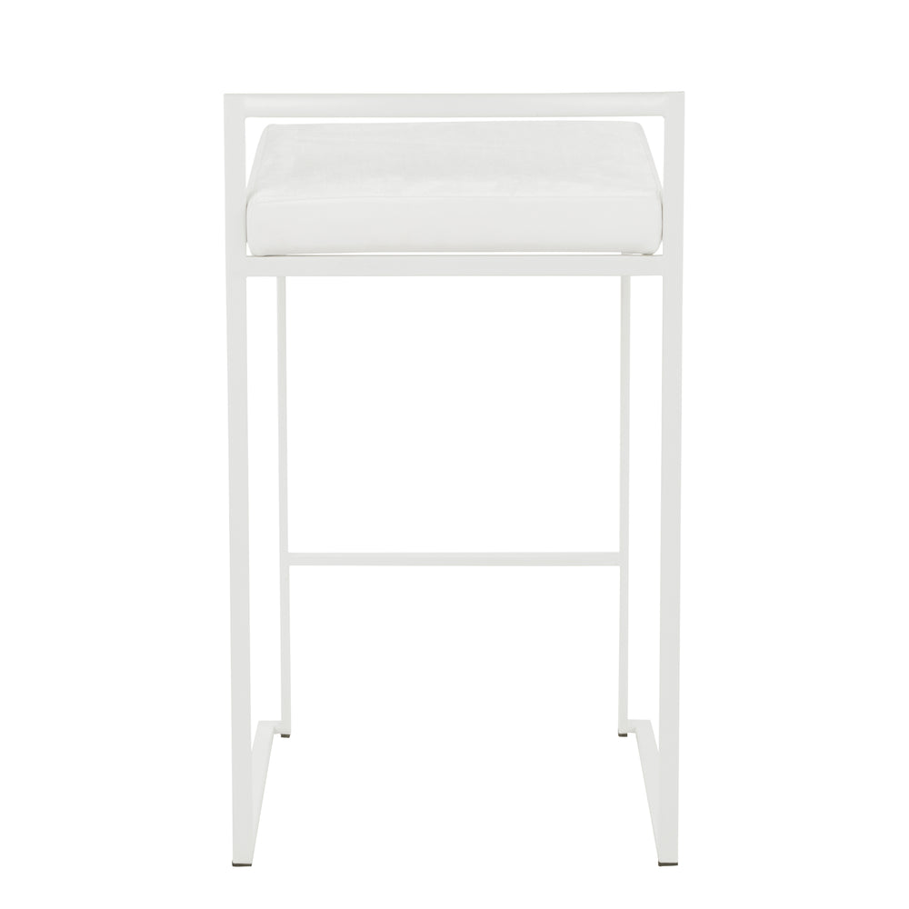 English Elm Fuji Contemporary Stackable Counter Stool Set Of 2 In White Velvet For Chic Indoor Spaces B202P222387