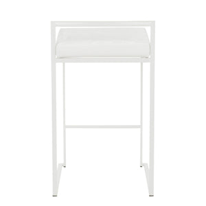 English Elm Fuji Contemporary Stackable Counter Stool Set Of 2 In White Velvet For Chic Indoor Spaces B202P222387