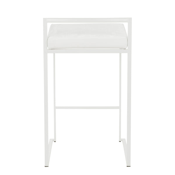 English Elm Fuji Contemporary Stackable Counter Stool Set Of 2 In White Velvet For Chic Indoor Spaces B202P222387
