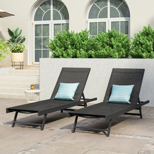 English Elm Christopher Knight Home® - SALTON Chaise Lounge with Breathable Nylon Mesh Seating, Lightweight Recliner for Outdoor Comfort and Style Black 60919.00BLKMSHMP2