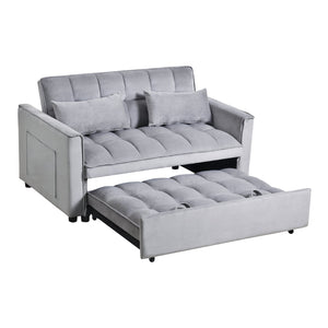 English Elm 3 Convertible Sleeper Sofa Bed Velvet Loveseat Futon with Pull-Out Bed, Adjustable Back, Storage Pockets Cement Grey W2121P179225