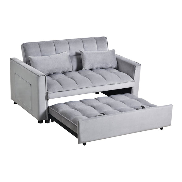 English Elm 3 Convertible Sleeper Sofa Bed Velvet Loveseat Futon with Pull-Out Bed, Adjustable Back, Storage Pockets Cement Grey W2121P179225