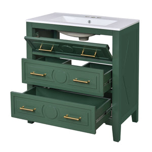 English Elm 60'' Freestanding Bathroom Vanity With Ceramic Sink, Charming Green Finish & Ample Storage Space N710SS00003F