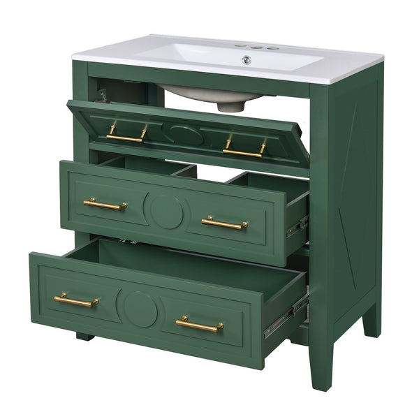 English Elm 60'' Freestanding Bathroom Vanity With Ceramic Sink, Charming Green Finish & Ample Storage Space N710SS00003F