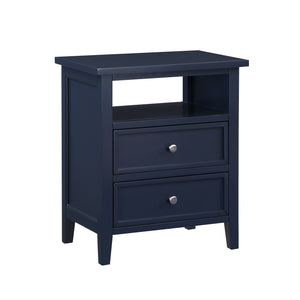 English Elm Weston Midnight Blue 2-Drawer Nightstand with Open Shelf, Solid Wood & MDF, Nickel Knobs, Durable Finish B050P376945