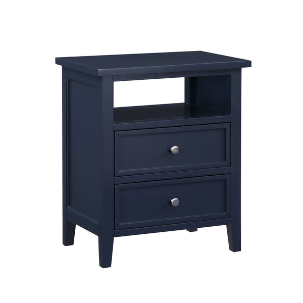 English Elm Weston Midnight Blue 2-Drawer Nightstand with Open Shelf, Solid Wood & MDF, Nickel Knobs, Durable Finish B050P376945