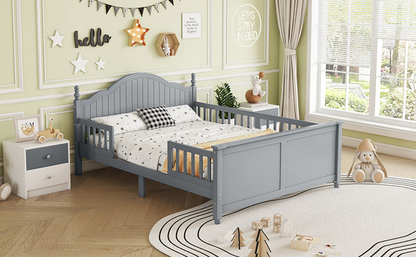 English Elm Full Full Size Kids Bed Gray — Solid Pine Wood Platform with Headboard & Footboard, Guardrail, 300LB Capacity W2593P358753