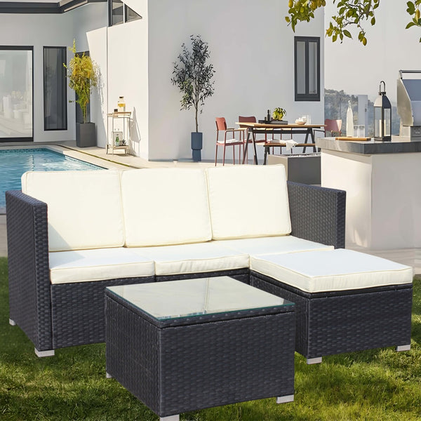 English Elm Outdoor 5-Piece Pe Rattan Patio Furniture Set With Cushioned Sofas & Glass Coffee Table In Beige W209S00021-GIGA