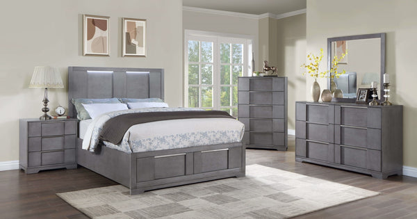 English Elm Gray 5-Drawer Contemporary Chest 33"W x 51"H – Recessed Nickel Finger Pulls, Felt-Lined Top Drawer, Ball-Bearing Glides B2741P369383