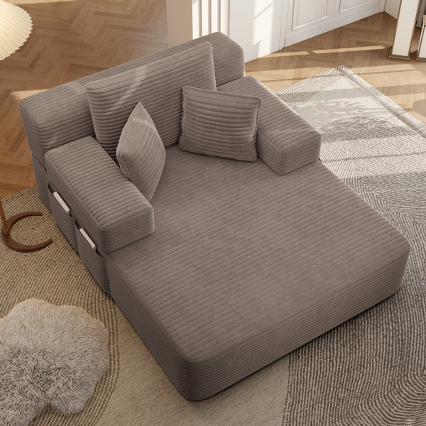 English Elm Luxurious Corduroy Frameless Chaise with Sleeper Conversion Foam Cushioning and Storage Pocket Coffee W3219P459757