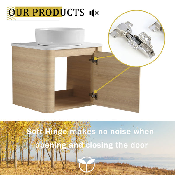 English Elm 24'' Wall-Mounted Bathroom Vanity With Soft-Close Door & Stylish Ceramic Sink For Small Spaces W999S00457