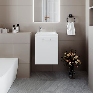 English Elm FM Modern Floating Bathroom Vanity with Integrated Sink and Soft-Close Door for Sleek Storage White 24.4 L x 20.5 W x 11 H B128P293877