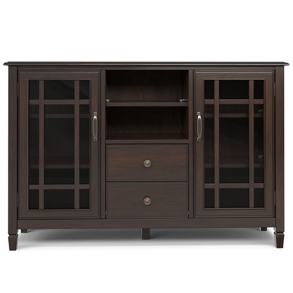 English Elm Connaught Tall TV Stand Brown Pine - Handcrafted Solid Wood, Tempered Glass, 60" TV, Ample Storage B136P261842