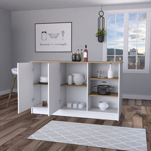 English Elm Gladiolus modern melamine kitchen island with 2 doors, 3 open shelves for organized prep and storage B128S00006