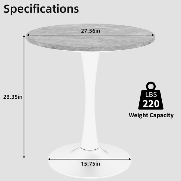 English Elm Marble-Top Round Side Table With Tapered Base - Modern Minimalist Design For Stylish Living Spaces W1935P353220