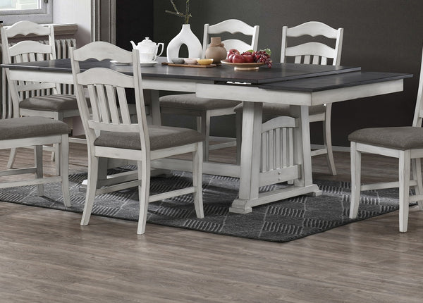 English Elm Contemporary 66" Dining Table w/ 2 Leaves Rustic White Trestle Base Gray Top Seats 6 Stylish B011S01486