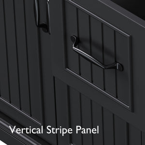 English Elm K&K 56-Inch Kitchen Island Cart with Embossed Vertical Stripe, Drop Leaf, Charging Station, Storage Black N707P266184B